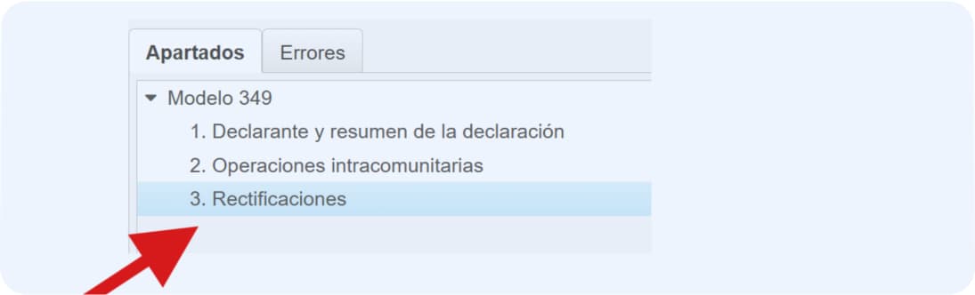 Apartado de rectificaciones del modelo 349.