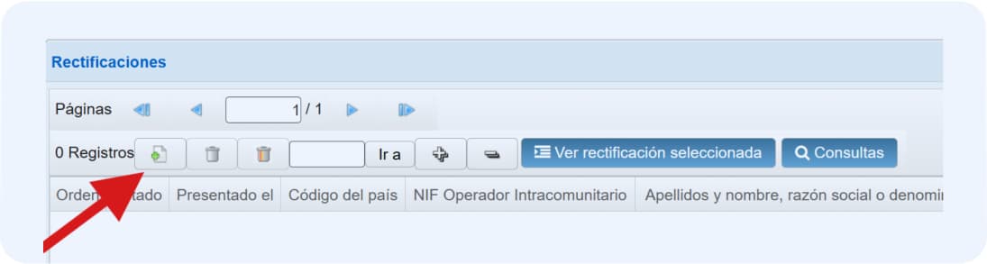 Creo un nuevo registro en Rectificaciones del modelo 349.