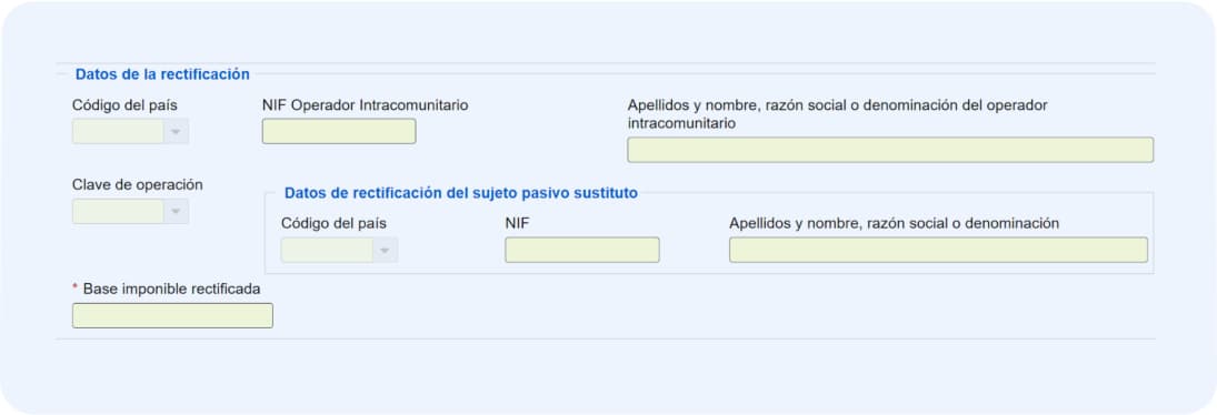 Introduce los datos de la operación a rectificar del modelo 349.