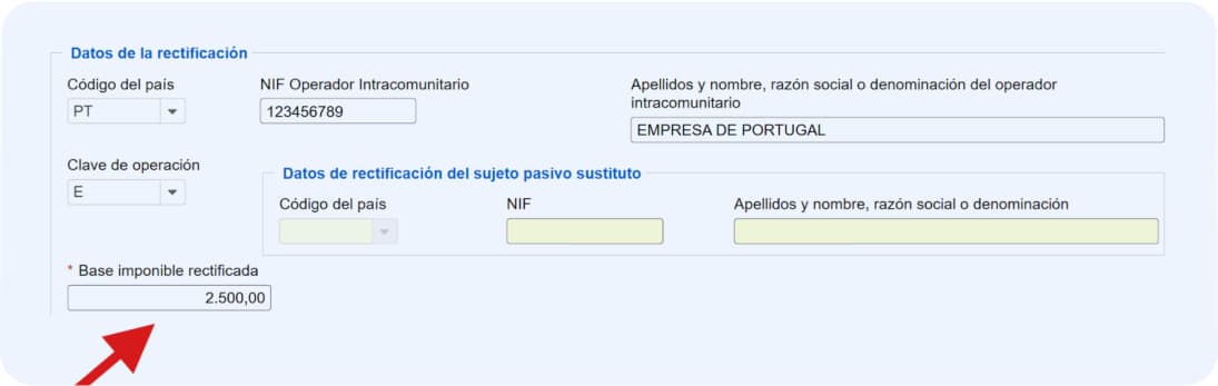 Ejemplo de operación intracomunitaria rectificada en el modelo 349