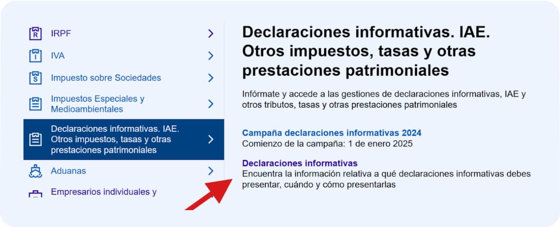 Clica en Declaraciones informativas para acceder al modelo 349