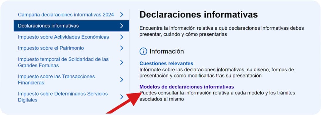 Clica en Modelos de declaraciones informativas para acceder al modelo 349.
