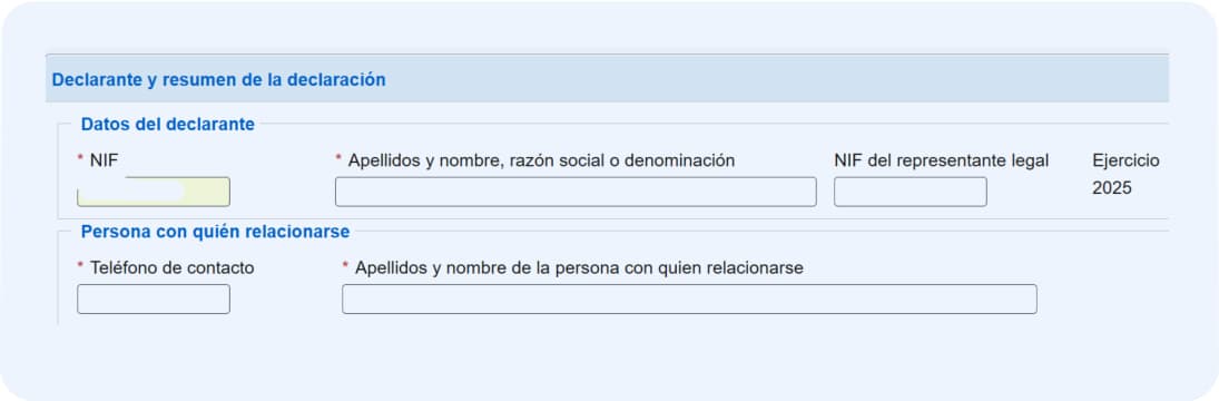 Introduce tus datos de declarante del modelo 349