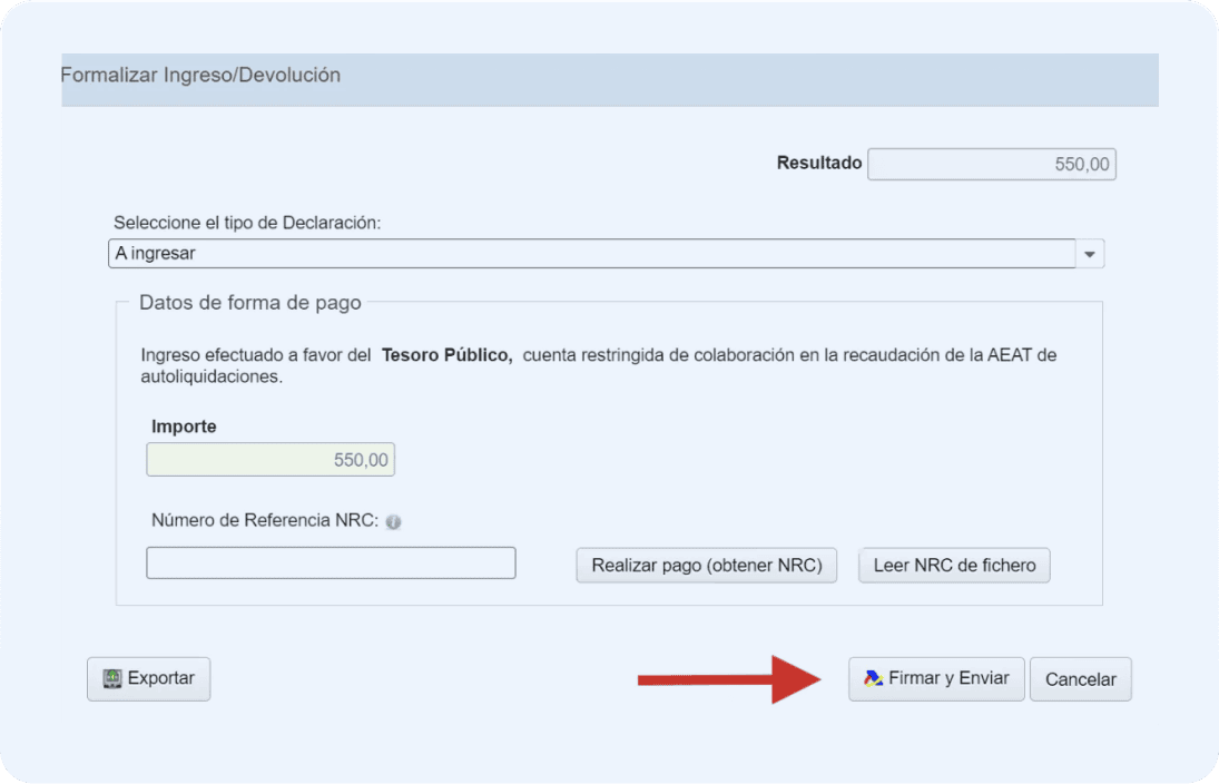 Pantalla de Hacienda donde el autónomo deberá clicar “Firmar y Enviar” para formalizar la presentación del modelo 111.