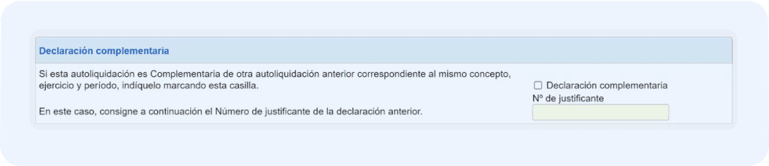 Pantalla del modelo 111 donde el autónomo deberá marcar la casilla de declaración complementaria, ubicada en la parte superior del formulario.