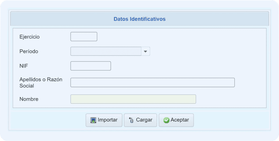 Pantalla de Hacienda en donde se completan los datos identificativos del modelo 115.