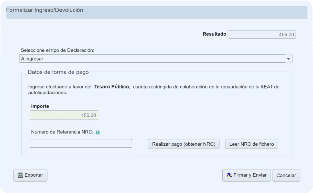 Pantalla del modelo 115 donde realizas el pago online o seleccionas la opción “domiciliación bancaria”.
