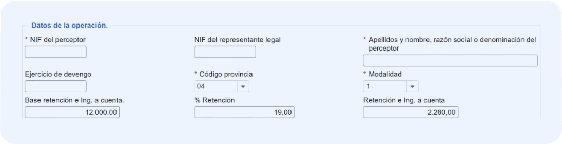 Pantalla del modelo 180 donde el autónomo deberá completar los datos personales.