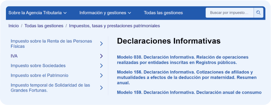 Pantalla de Hacienda donde se muestra el paso a paso para acceder a la sección de 'Declaraciones informativas', en la que se debe buscar el Modelo 180.