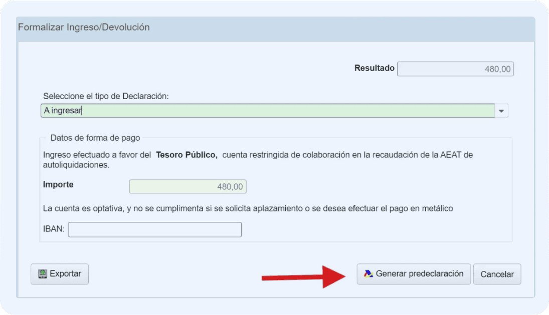 Sección para generar el pdf de la predeclaración del modelo 115.