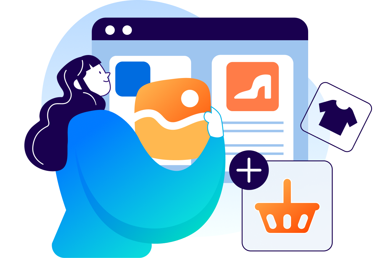 Ilustración de una mujer haciendo compras online