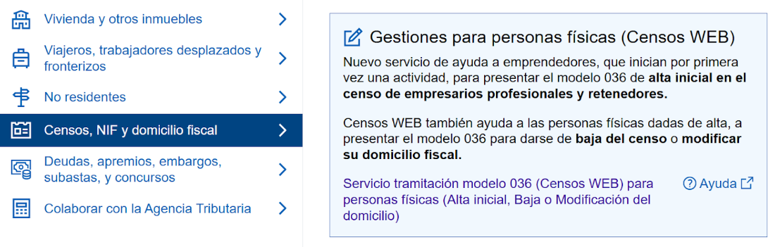 Acceso a Censo Web para hacerte autónomo en Hacienda