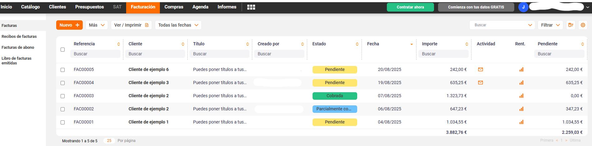 Panel de facturación electrónica de STEL Order