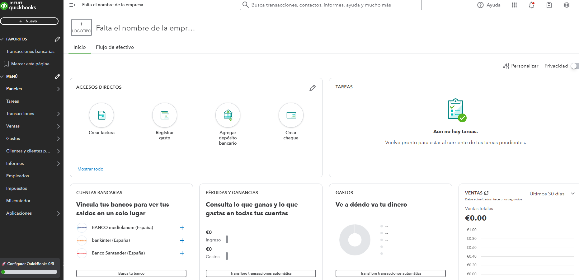 Panel de control de QuickBooks