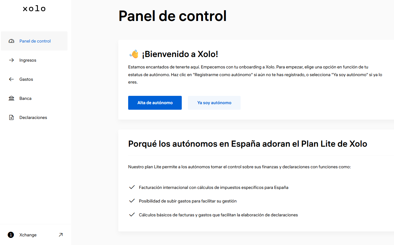 Panel de control de Xolo
