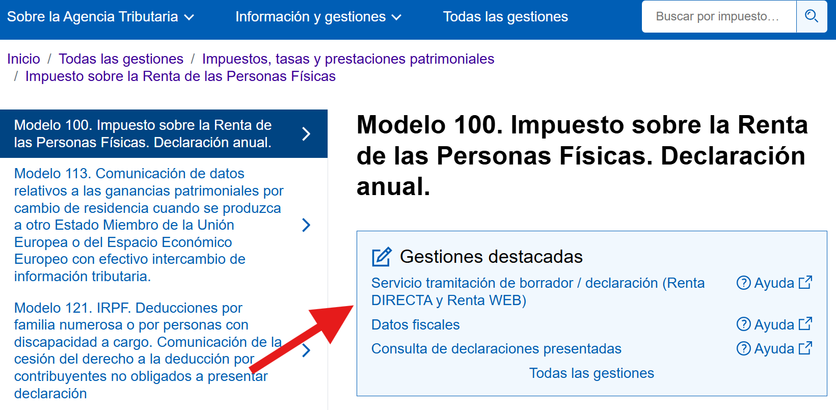 Clica en presentar el modelo 100.