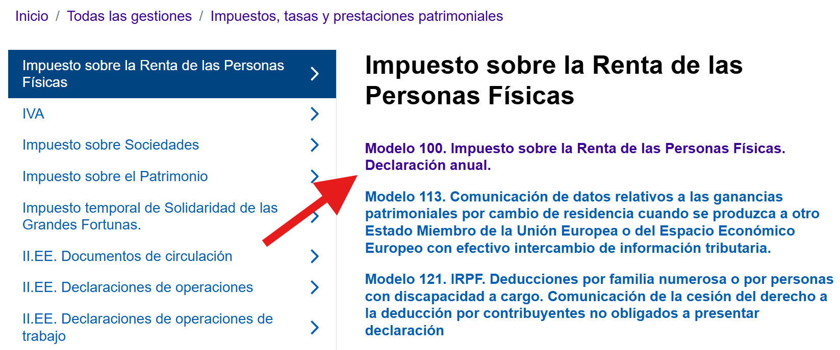 Clica en la opción de Modelo 100.