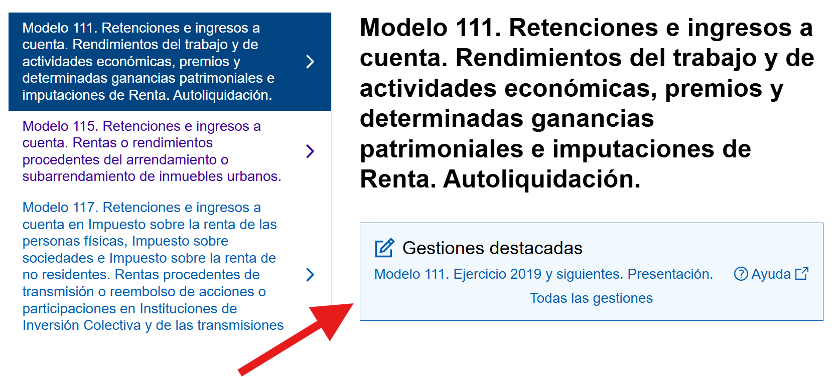 Clica en presentar modelo 111 para pagarlo fuera de plazo.