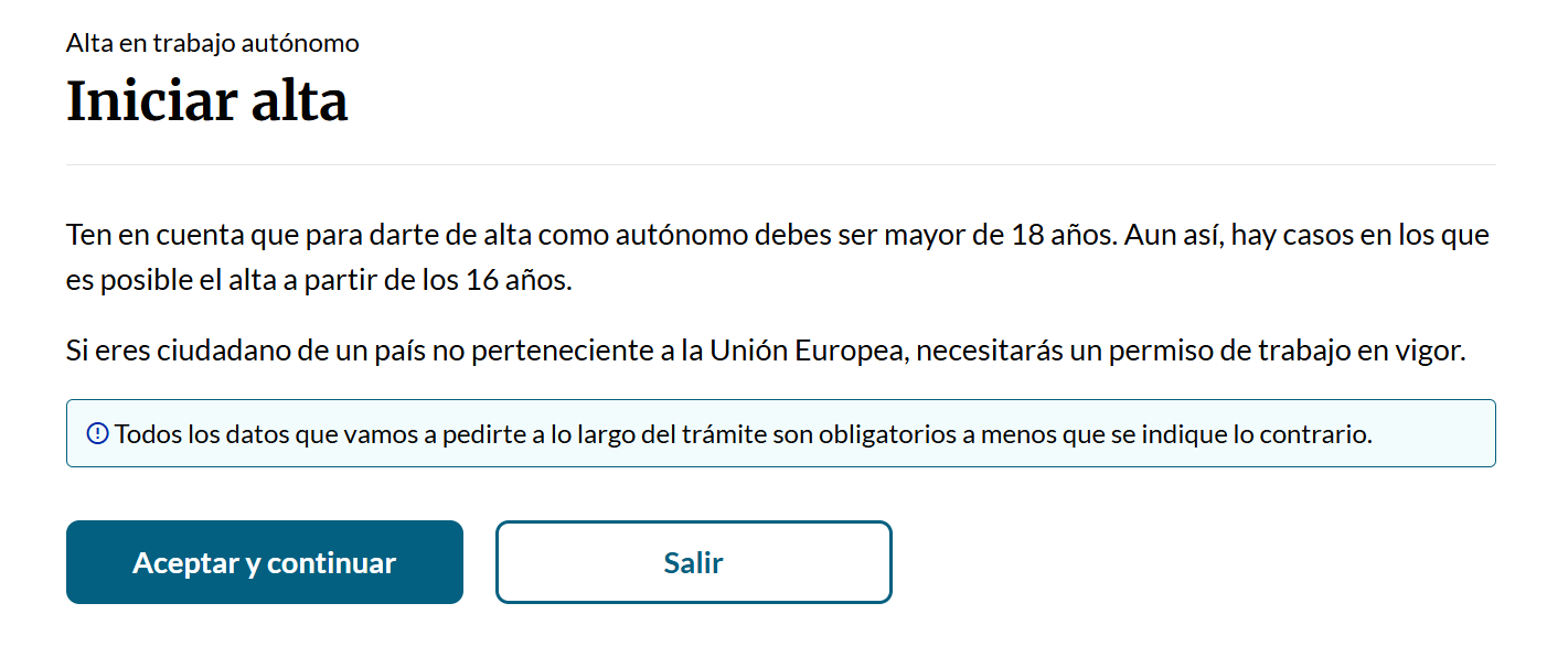 Acepta y continúa con tu solicitud de alta en el RETA.