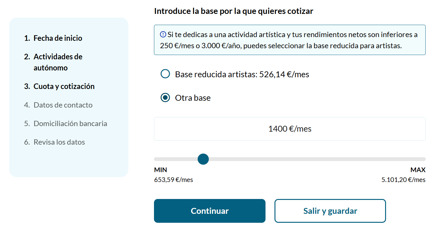 Base de cotización para el RETA.