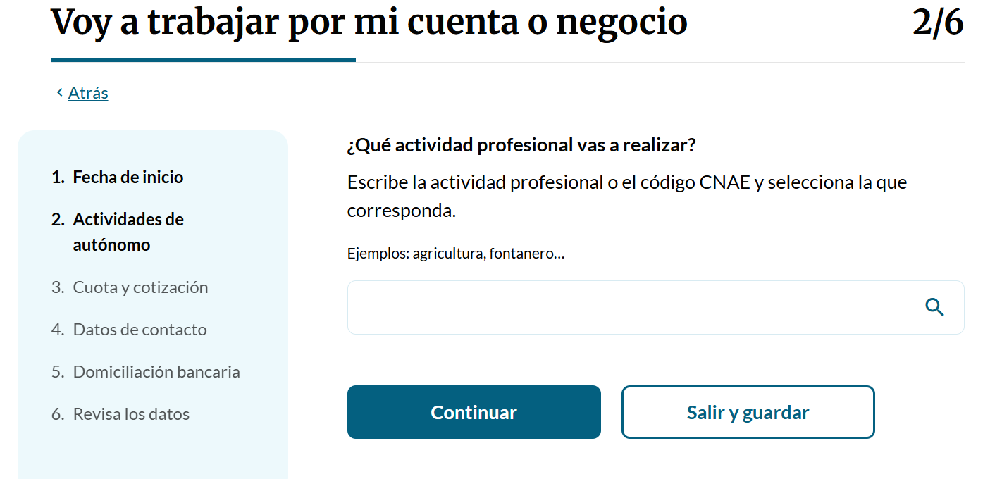 Indica tu código CNAE para darte de alta en el RETA.