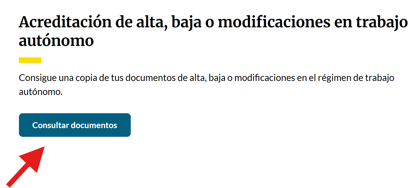 Clica en Consultar documentos para descargar un certificado de alta en el RETA.