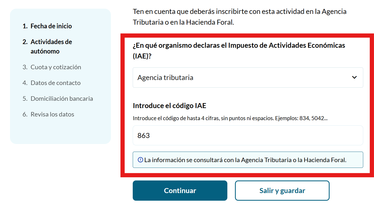 El buscador de IAE muestra tu epígrafe y CNAE para tu alta en el RETA.