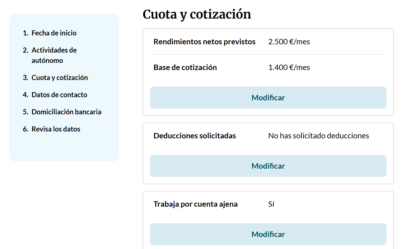 Modifica los datos de alta en el RETA clicando en Modificar.