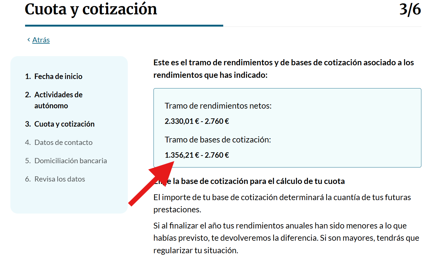 Tramos de cotización en el RETA según tus rendimientos netos.