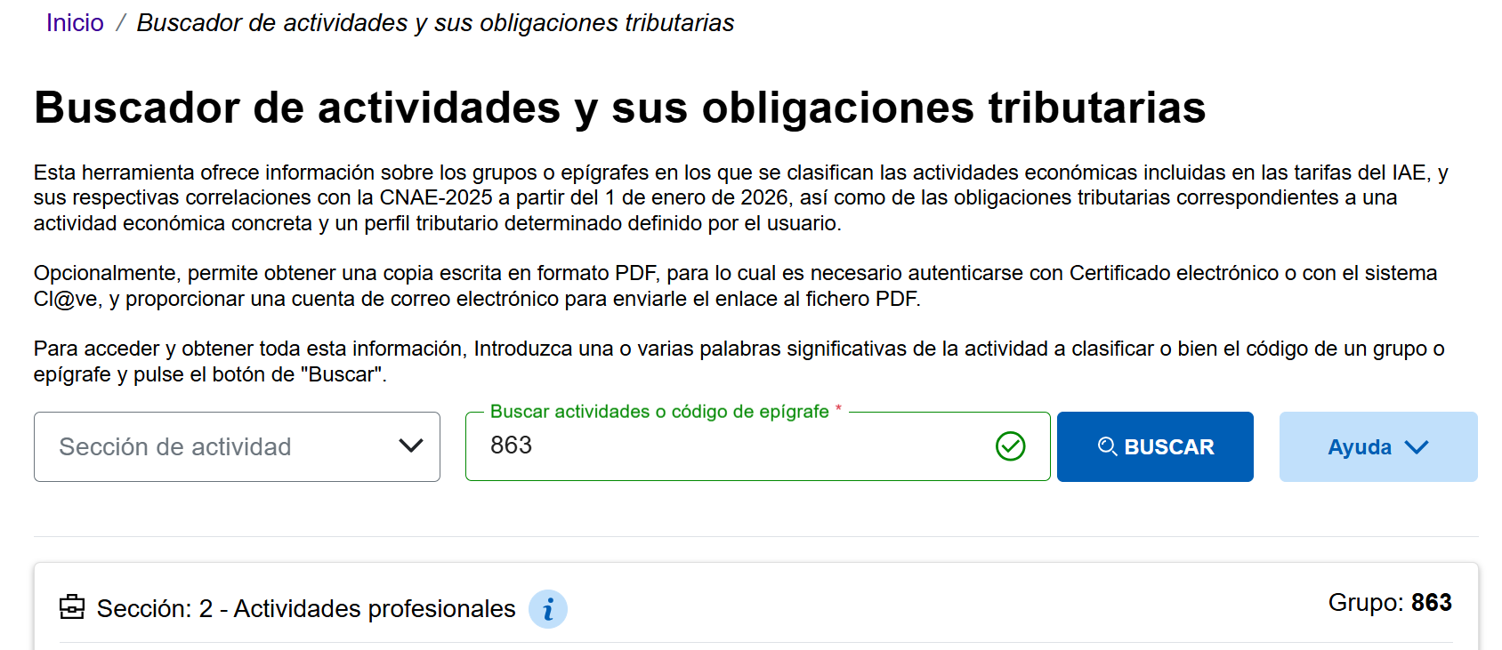 Buscador de IAE para el alta en el RETA