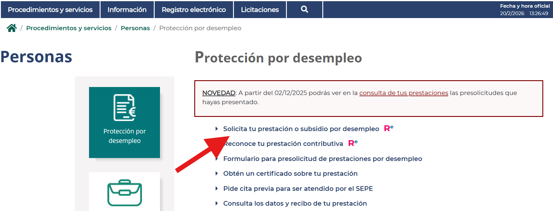 Selecciona la opción Solicita tu prestación o subsidio por desempleo