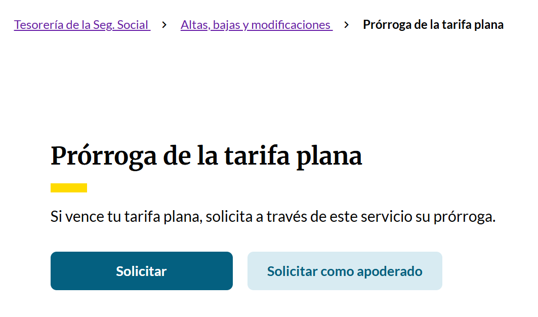 Haz clic en el botón Solicitar para entrar en el trámite de solicitud de prórroga de la tarifa plana.